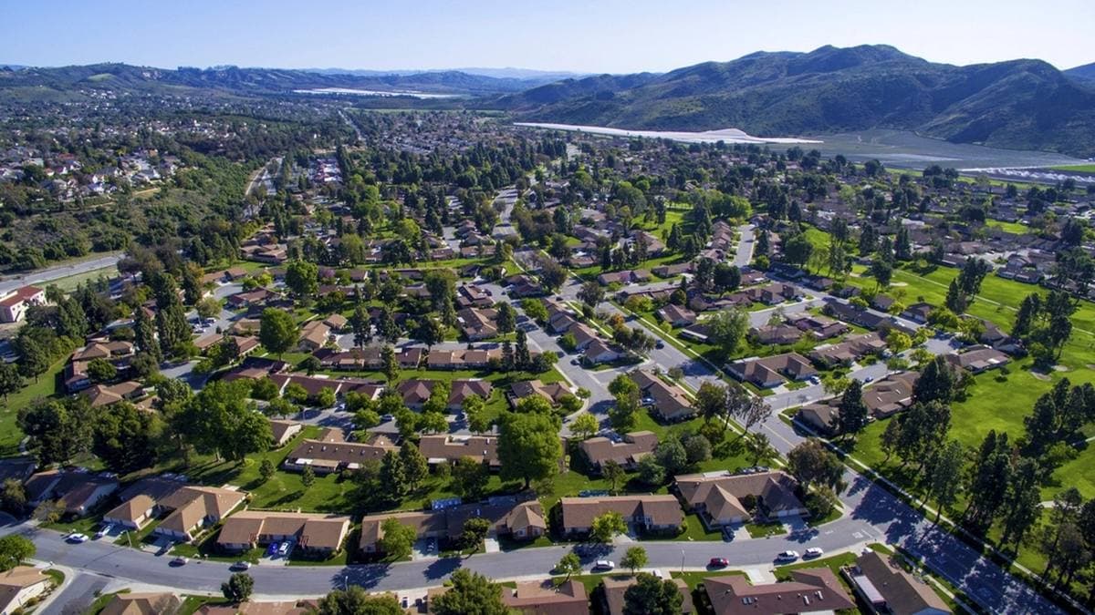 Aerial view across a residential neighbourhood